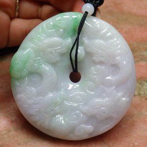 Certified Myanmar Burma Natural A Jade jadeite 9 Dragon Spit Bead Circle Pendant